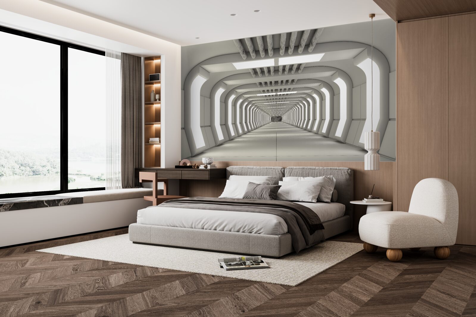 Fototapeta oświecony korytarz bez końca w stylu futuryzmu