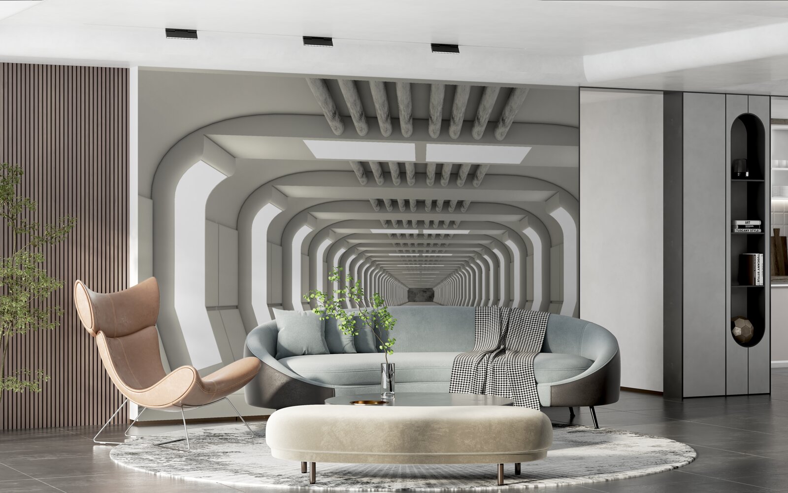 Fototapeta oświecony korytarz bez końca w stylu futuryzmu