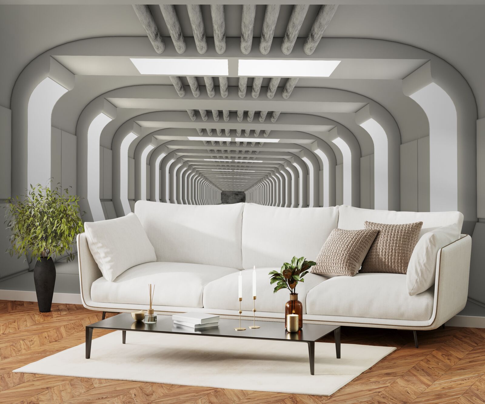 Fototapeta oświecony korytarz bez końca w stylu futuryzmu