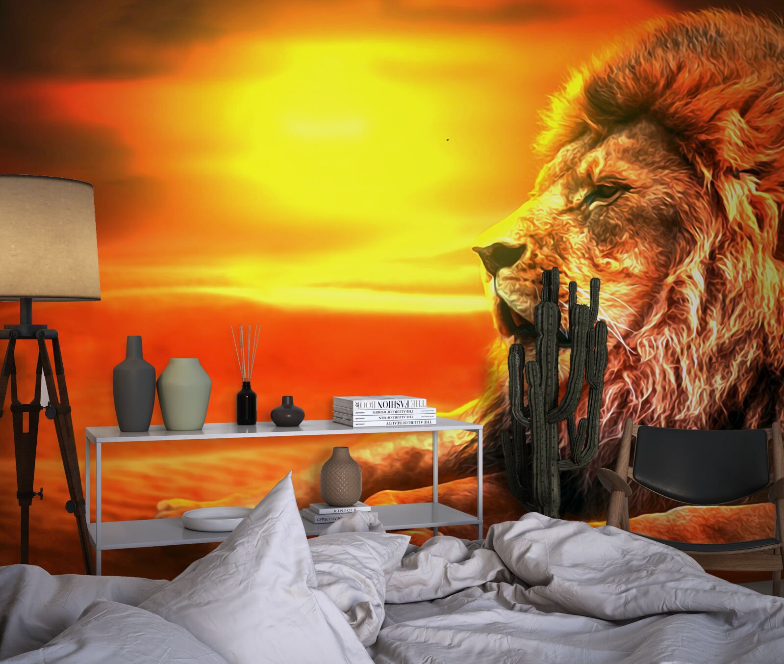 Fototapeta dojrzały tygrys towarzyszy blaknięciu słońca