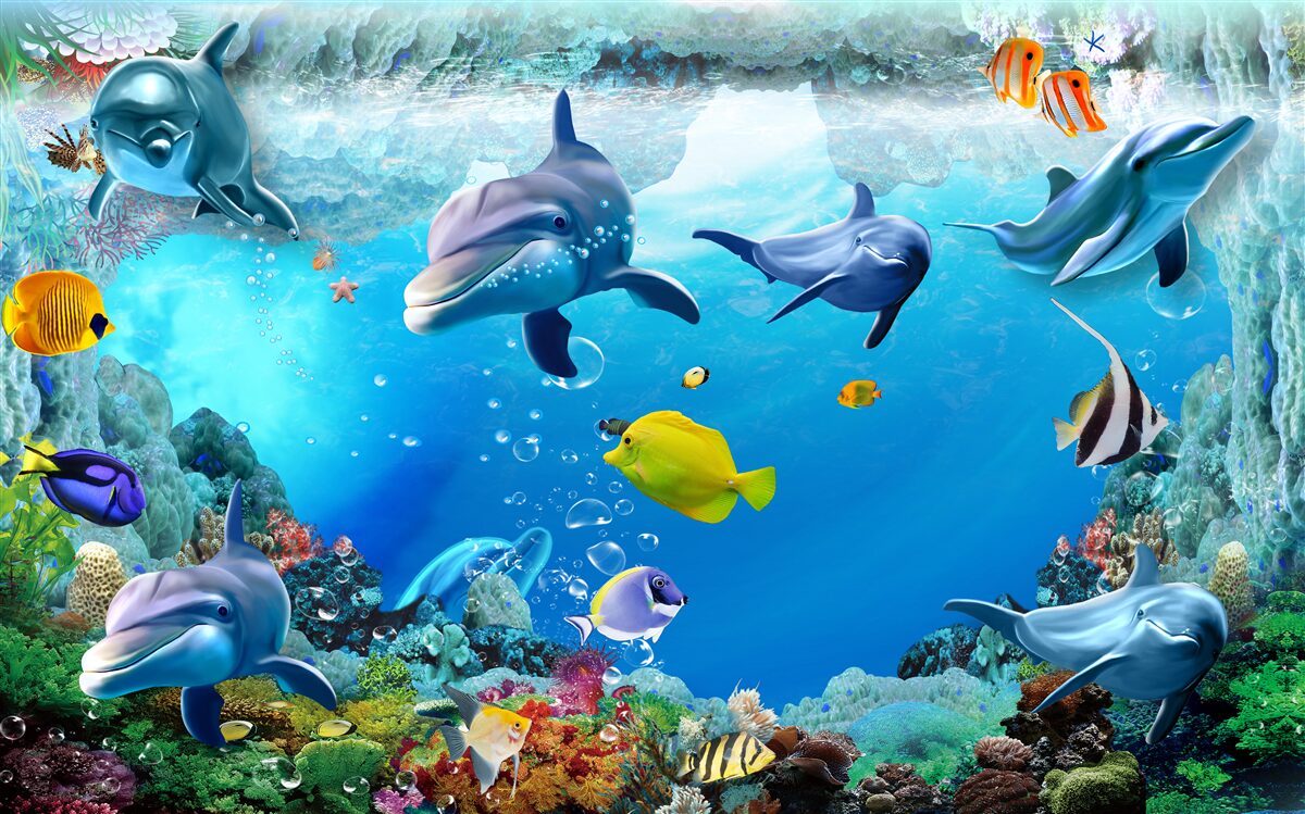 Fototapeta podwodny świat z delfinami i rybami