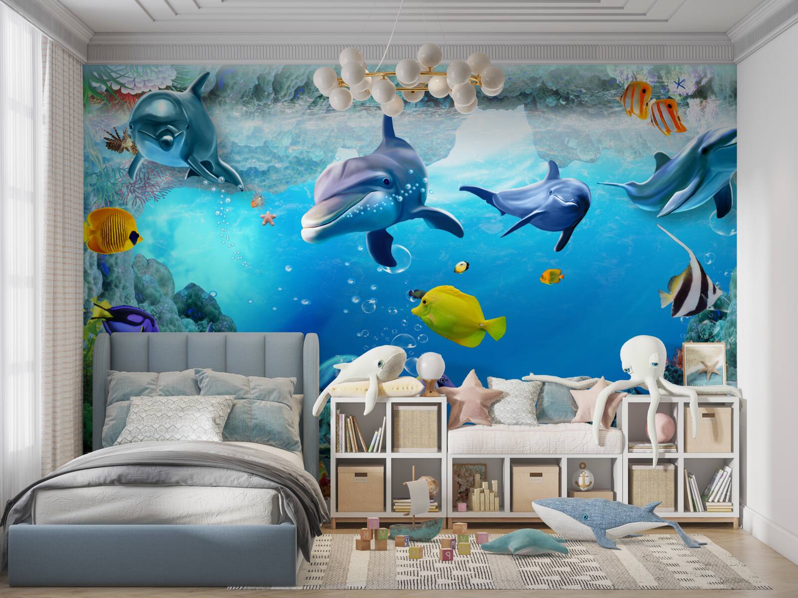 Fototapeta podwodny świat z delfinami i rybami