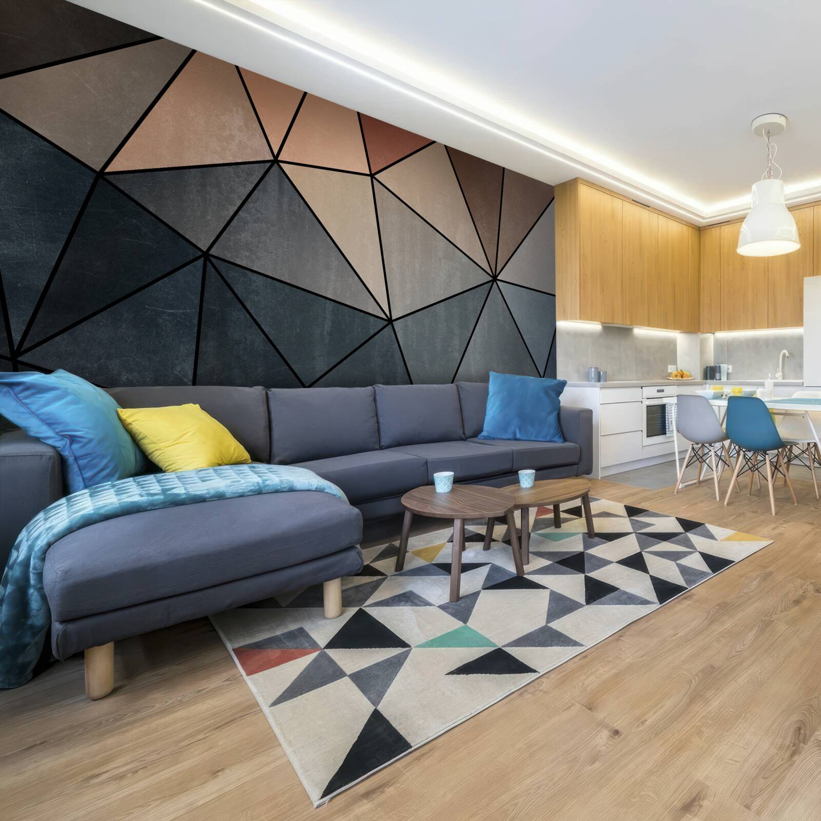 Fototapeta trójwymiarowe drewniane figurki w delikatnych odcieniach