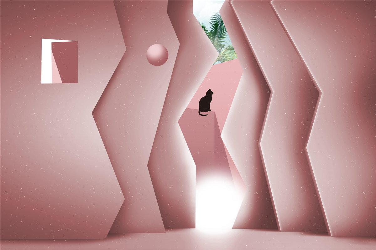 Fototapeta tunel wykonany w stylu abstrakcyjnym i pomalowany w odcieniach różu