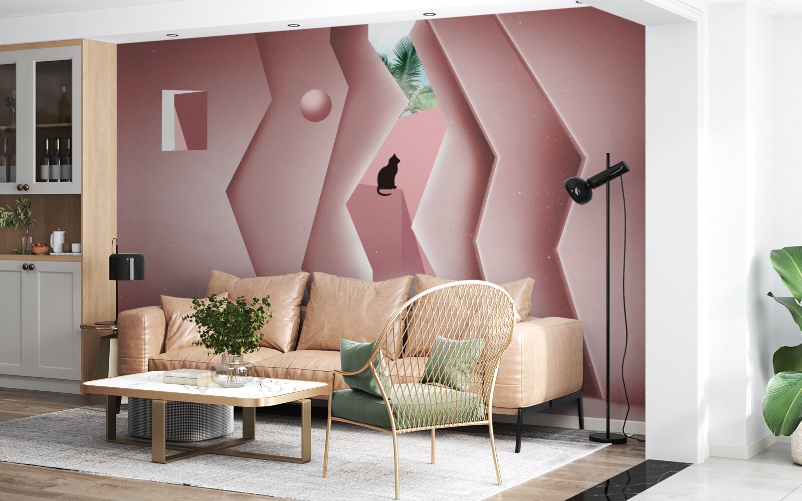 Fototapeta tunel wykonany w stylu abstrakcyjnym i pomalowany w odcieniach różu