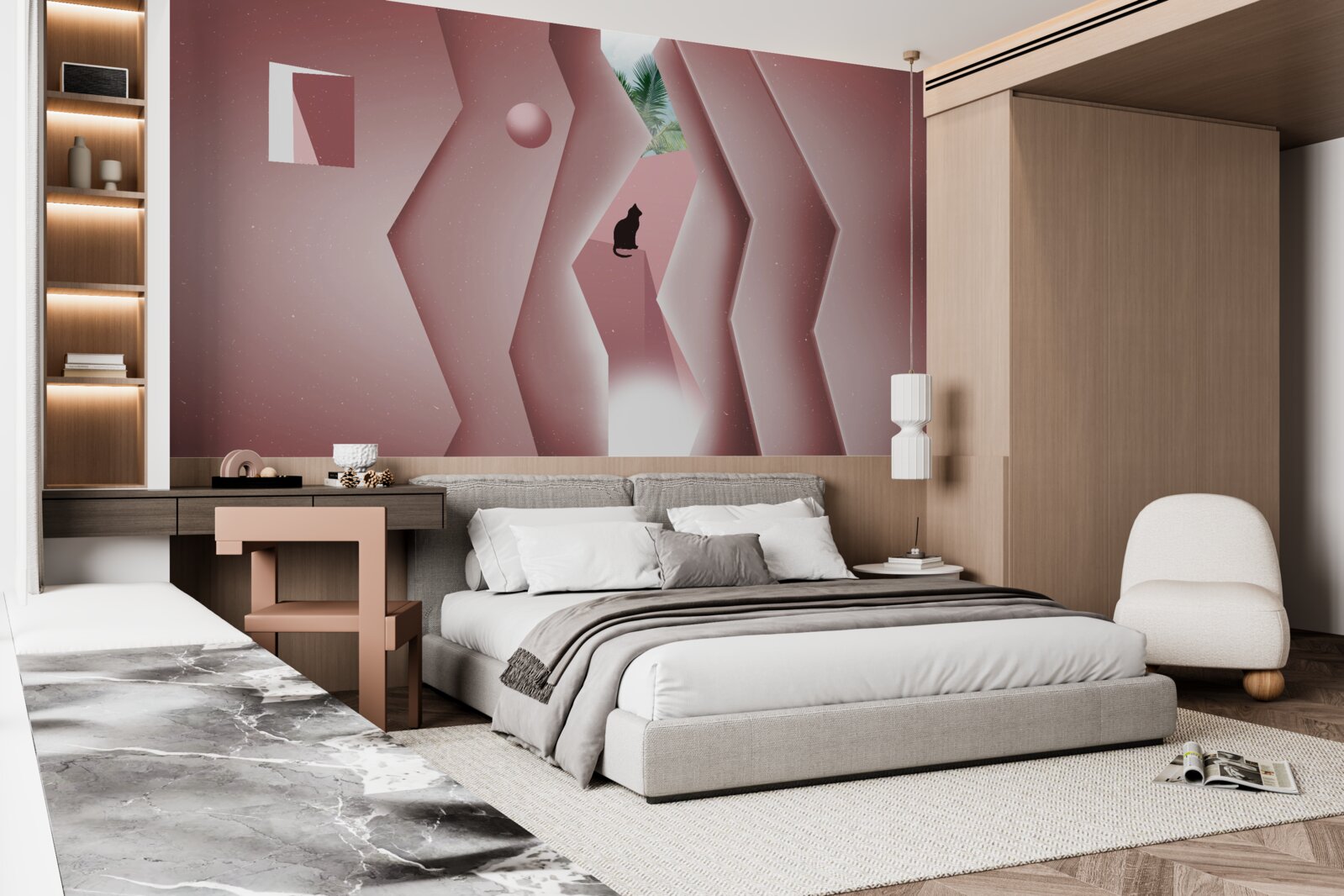 Fototapeta tunel wykonany w stylu abstrakcyjnym i pomalowany w odcieniach różu