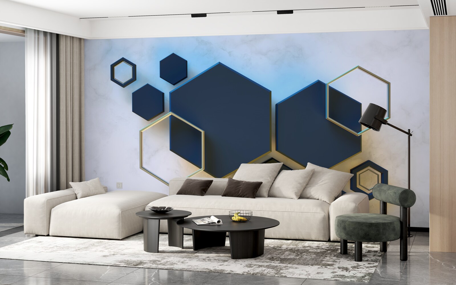 Fototapeta pływające czarne sześciokąty