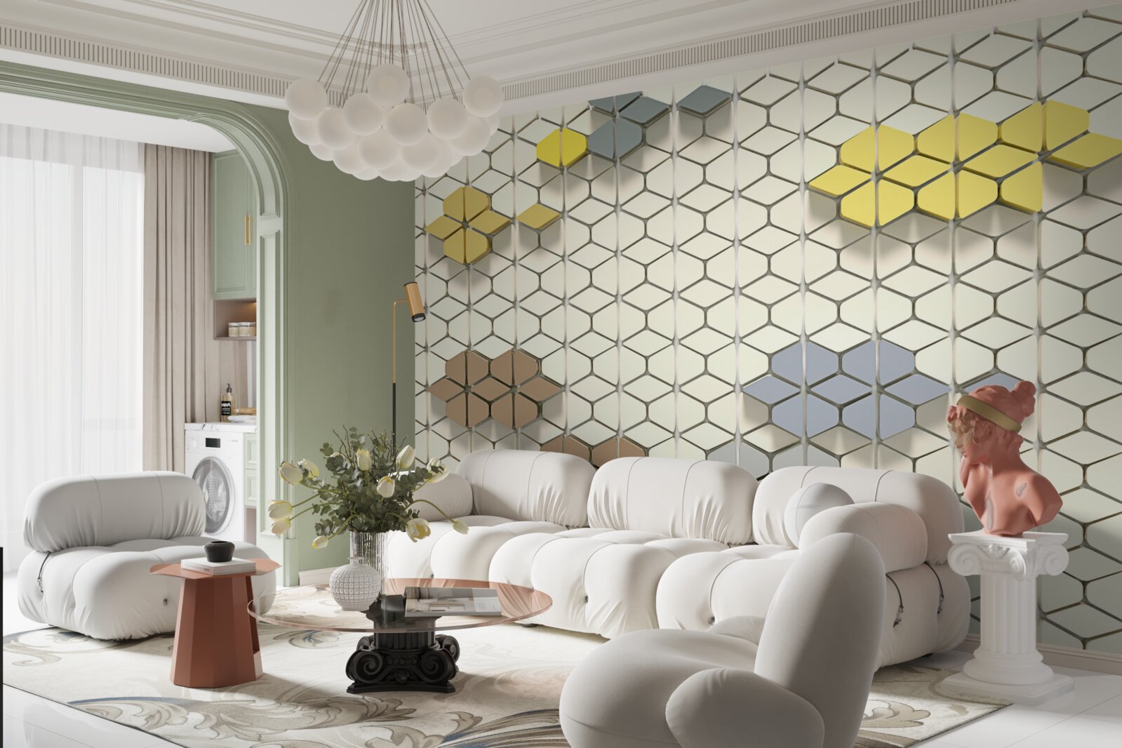 Fototapeta jasna kratka z wielokolorowymi elementami