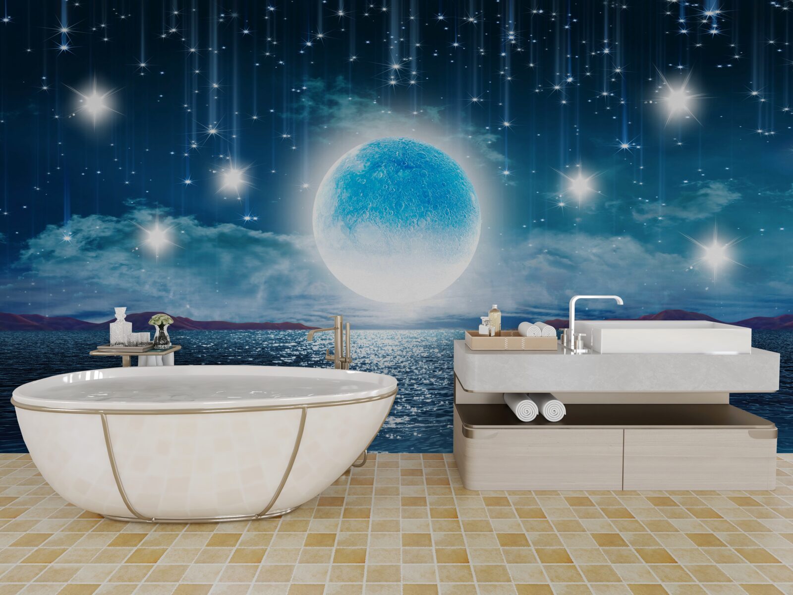 Fototapeta gwiazdy i księżyc są w fazie pełnej