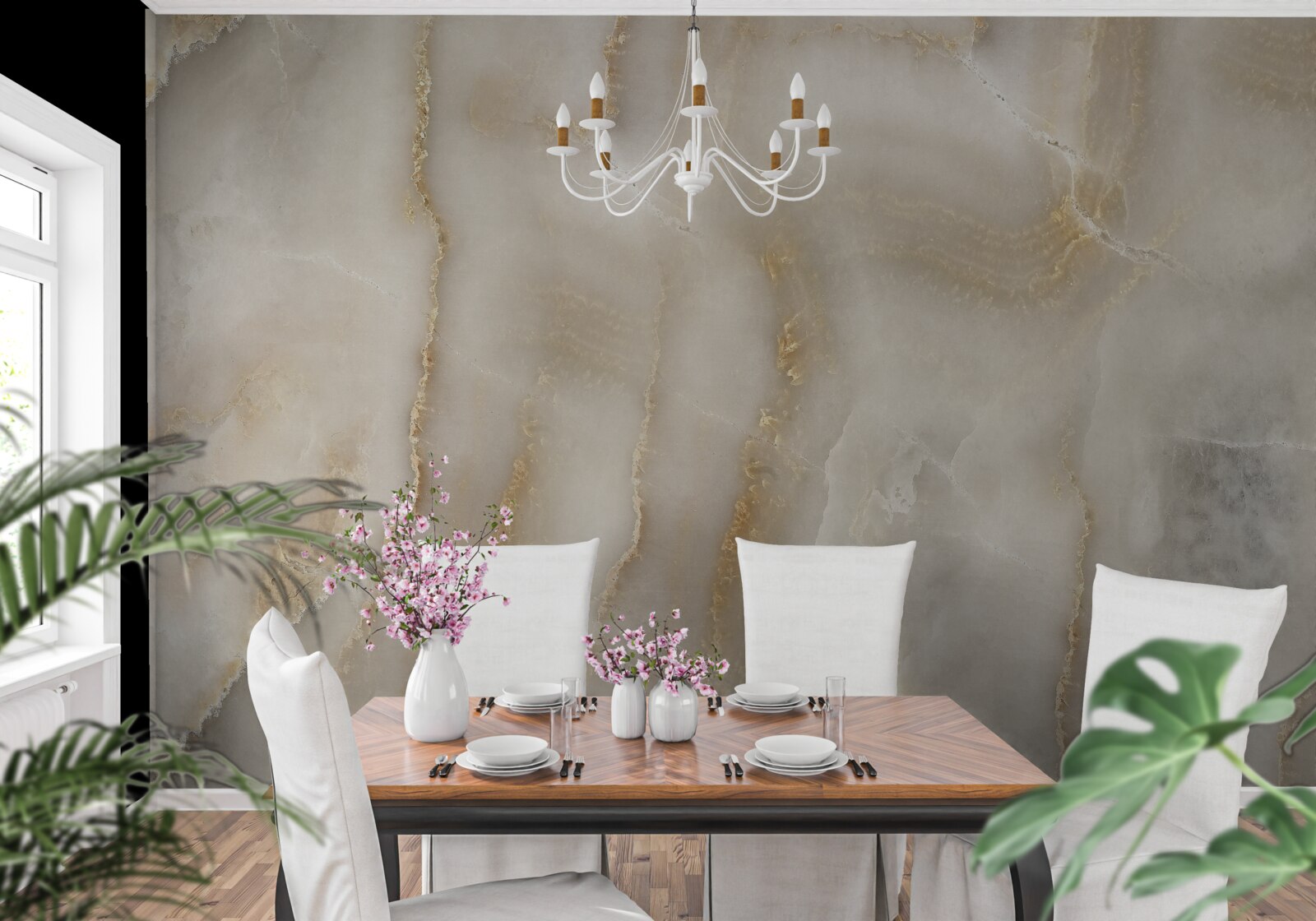 Fototapeta Ściana ozdobiona beżowym marmurem