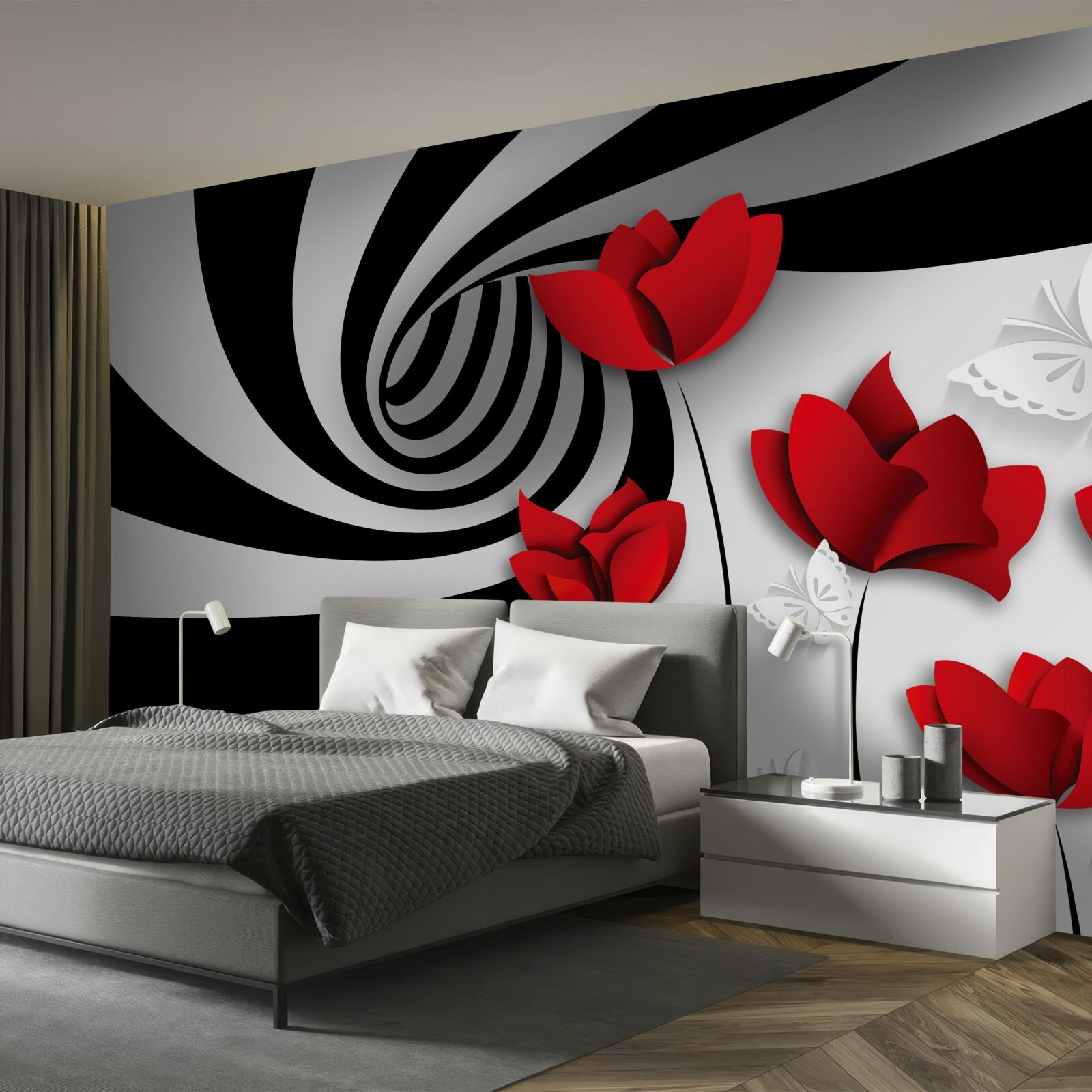 Fototapeta tunel i szkarłatne pąki