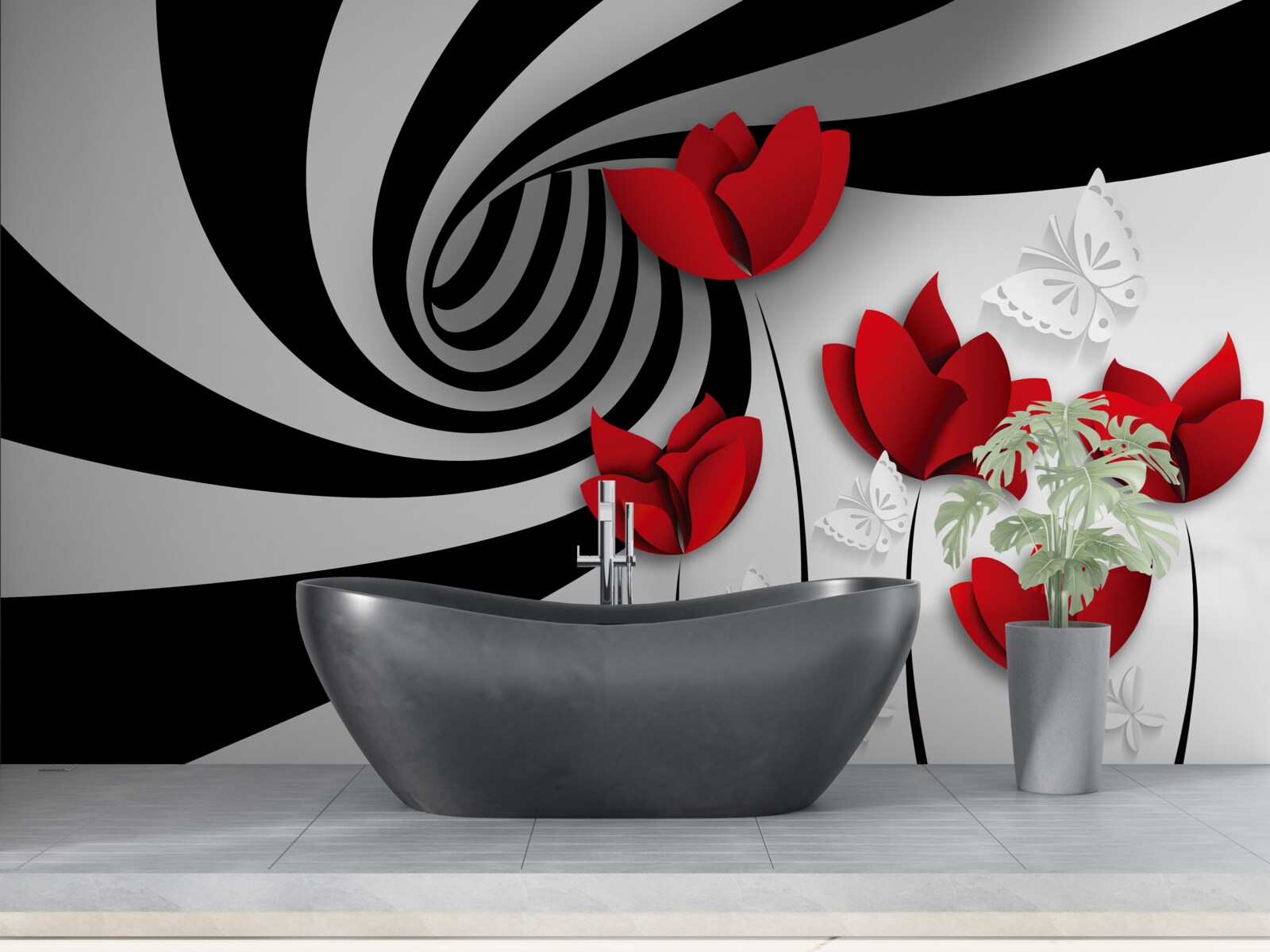 Fototapeta tunel i szkarłatne pąki