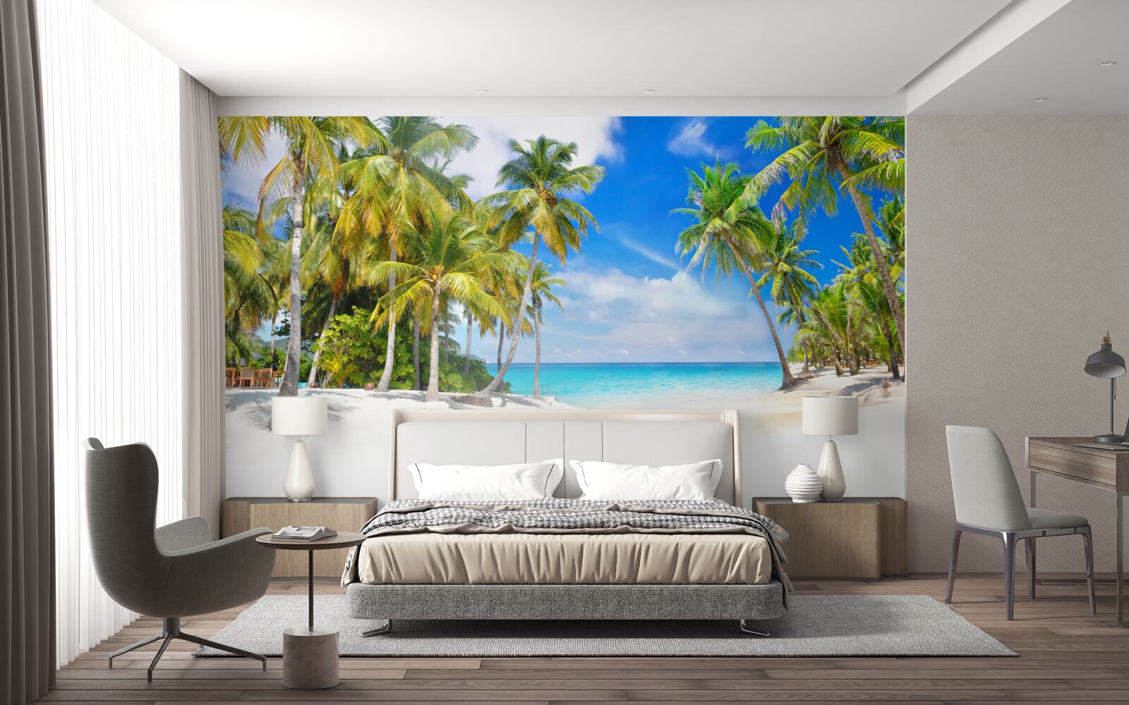 Fototapeta plaża usiana palmami