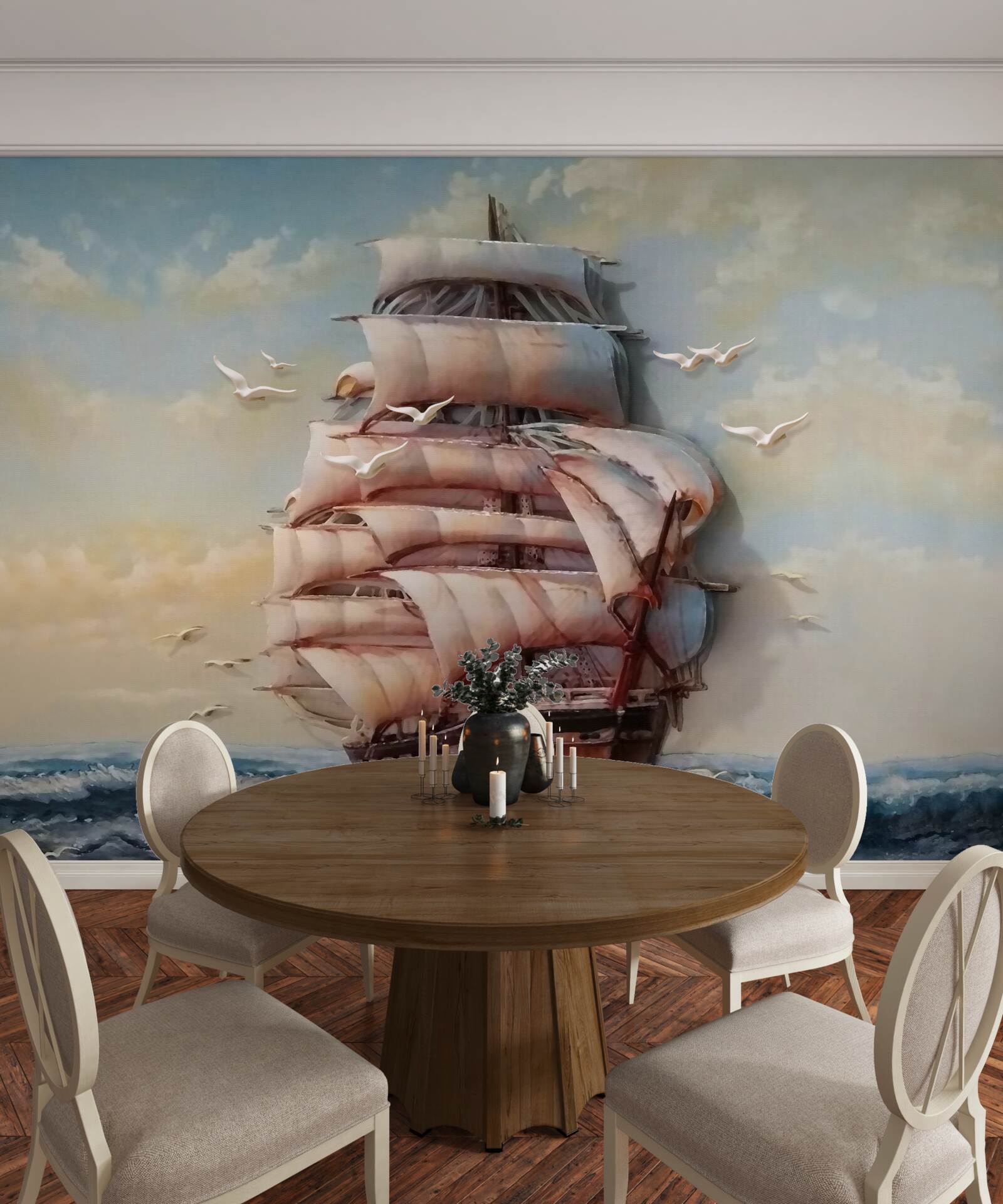 Fototapeta statek z żaglami podczas sztormu