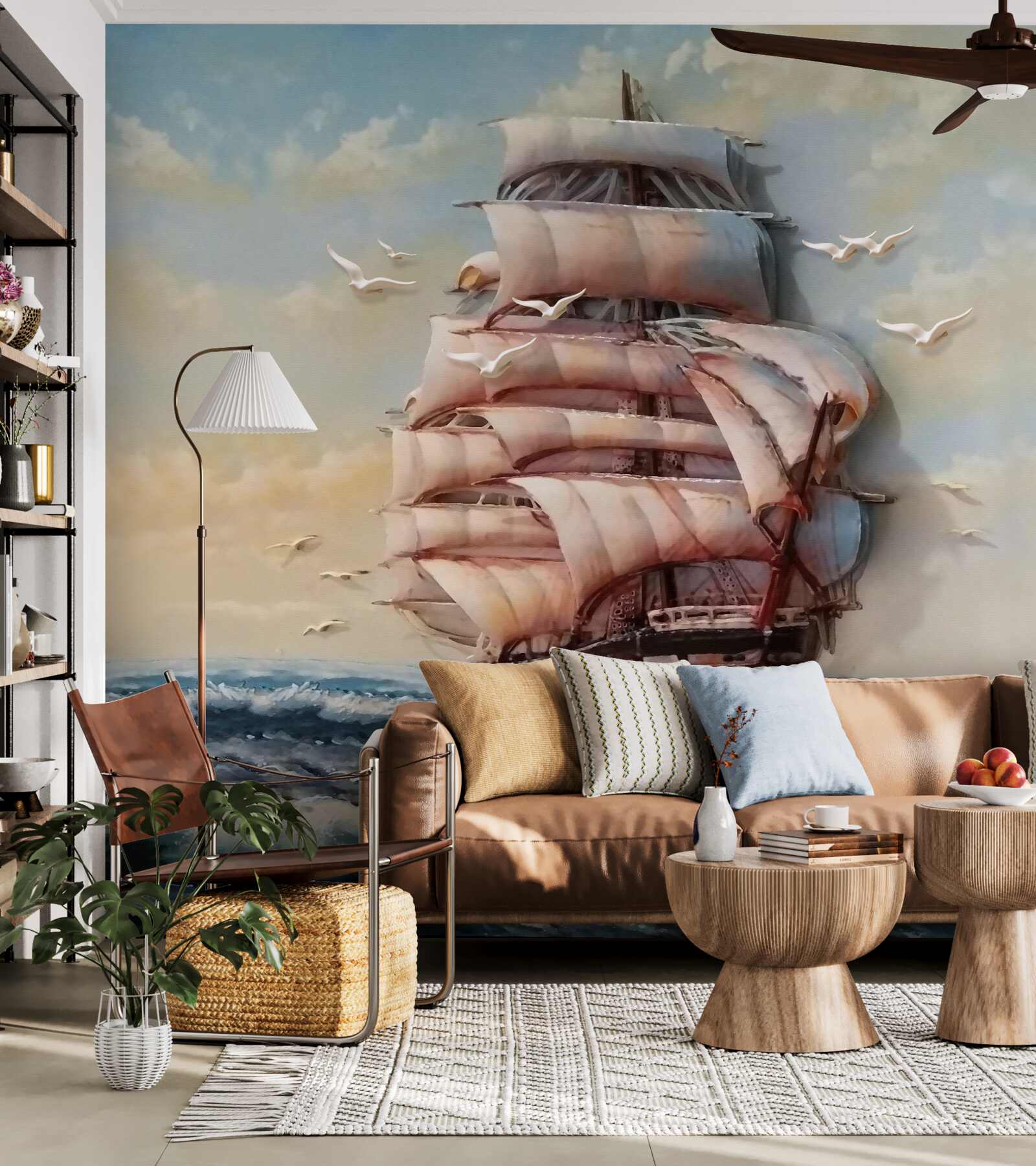 Fototapeta statek z żaglami podczas sztormu