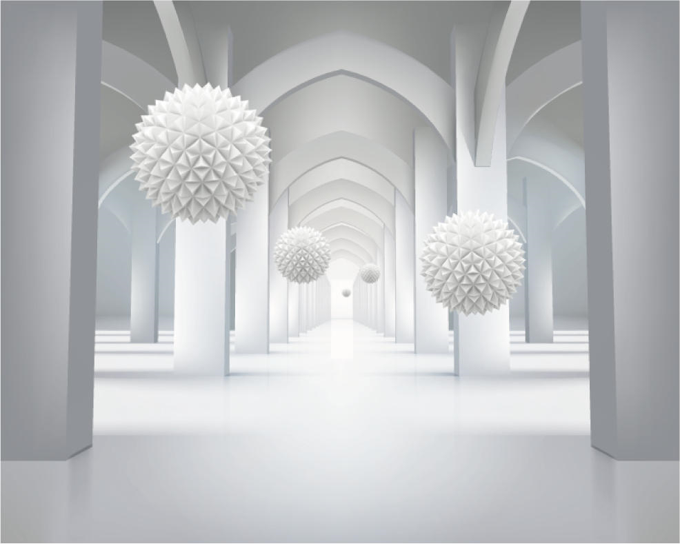 Fototapeta abstrakcja z geometrycznymi łukami i lewitującymi kulami