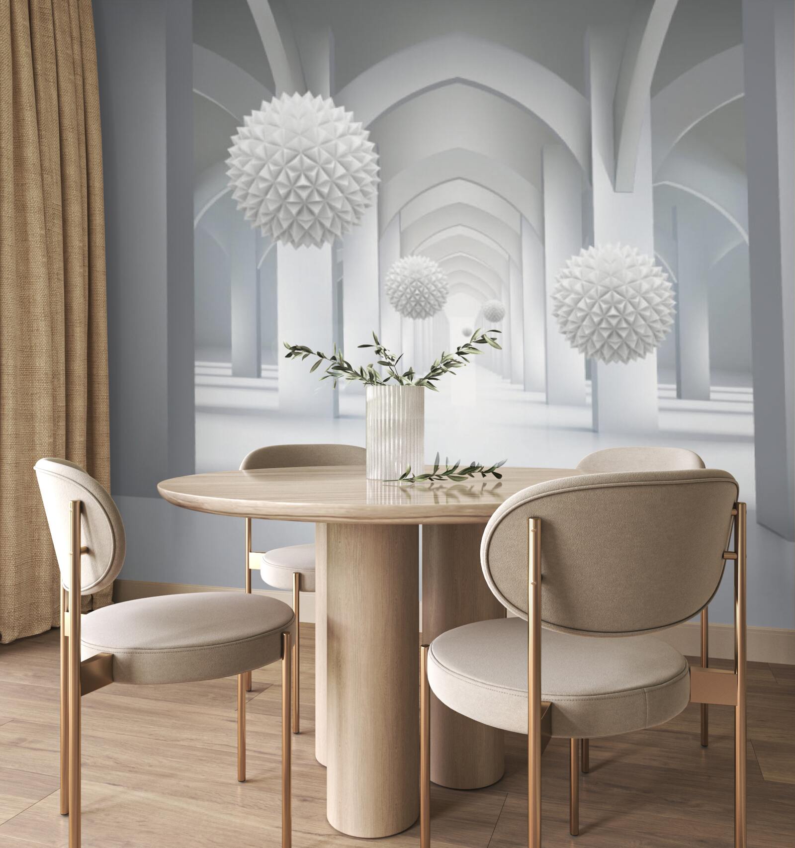 Fototapeta abstrakcja z geometrycznymi łukami i lewitującymi kulami