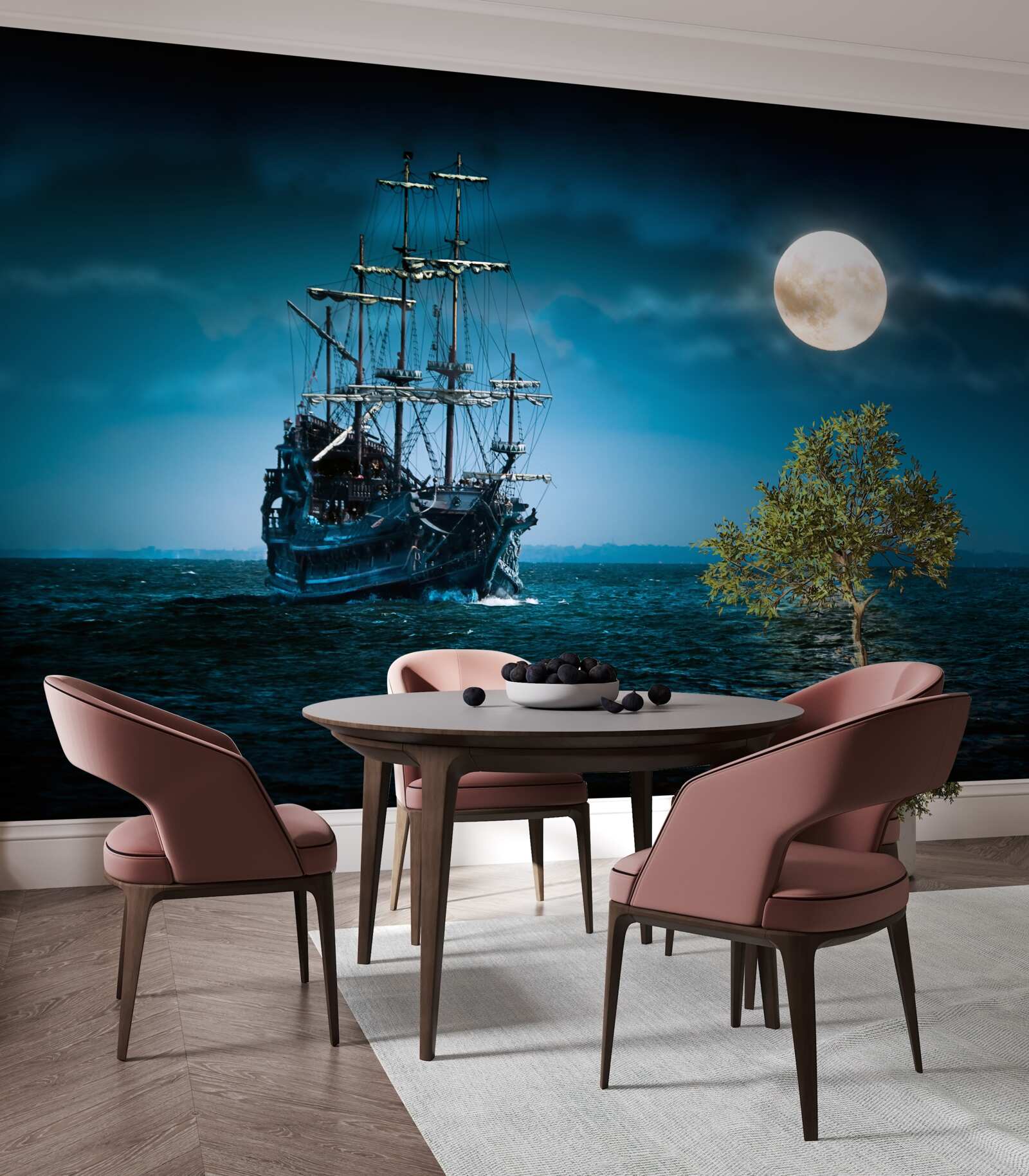 Fototapeta starożytny statek w świetle księżyca