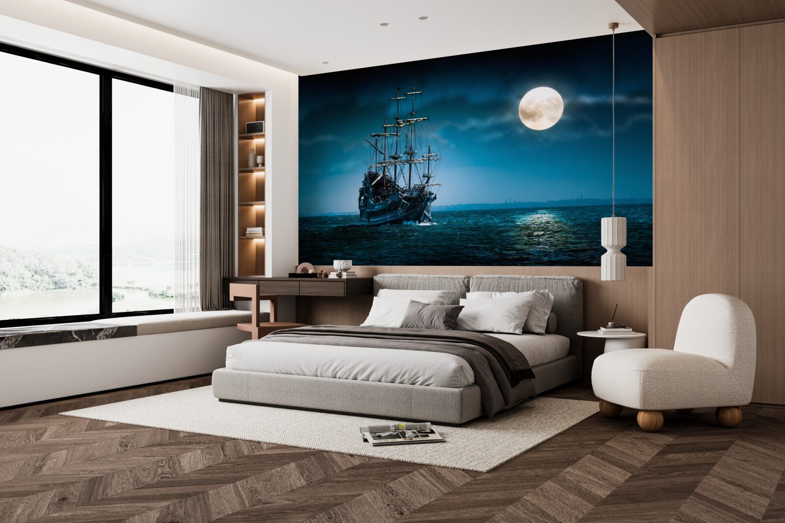 Fototapeta starożytny statek w świetle księżyca