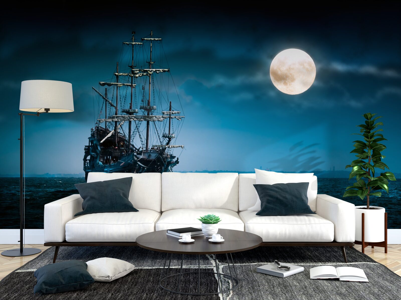 Fototapeta starożytny statek w świetle księżyca