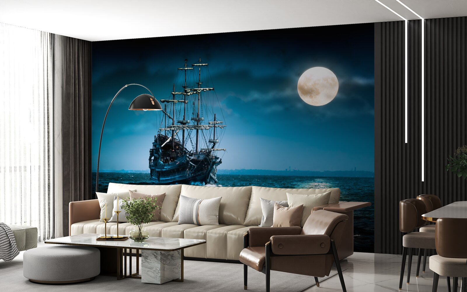 Fototapeta starożytny statek w świetle księżyca