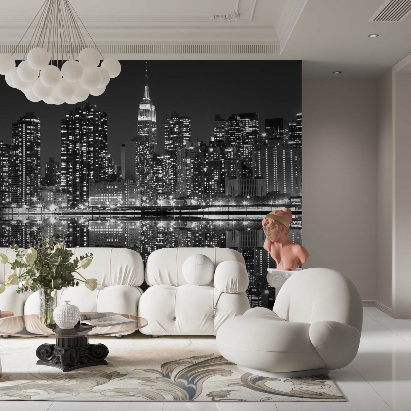 Fototapeta w odbiciach wody widać panoramę miasta