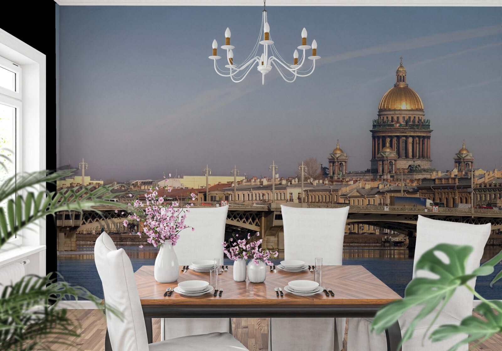 Fototapeta kopuła kościoła wykonana ze złota na tle panoramy miasta