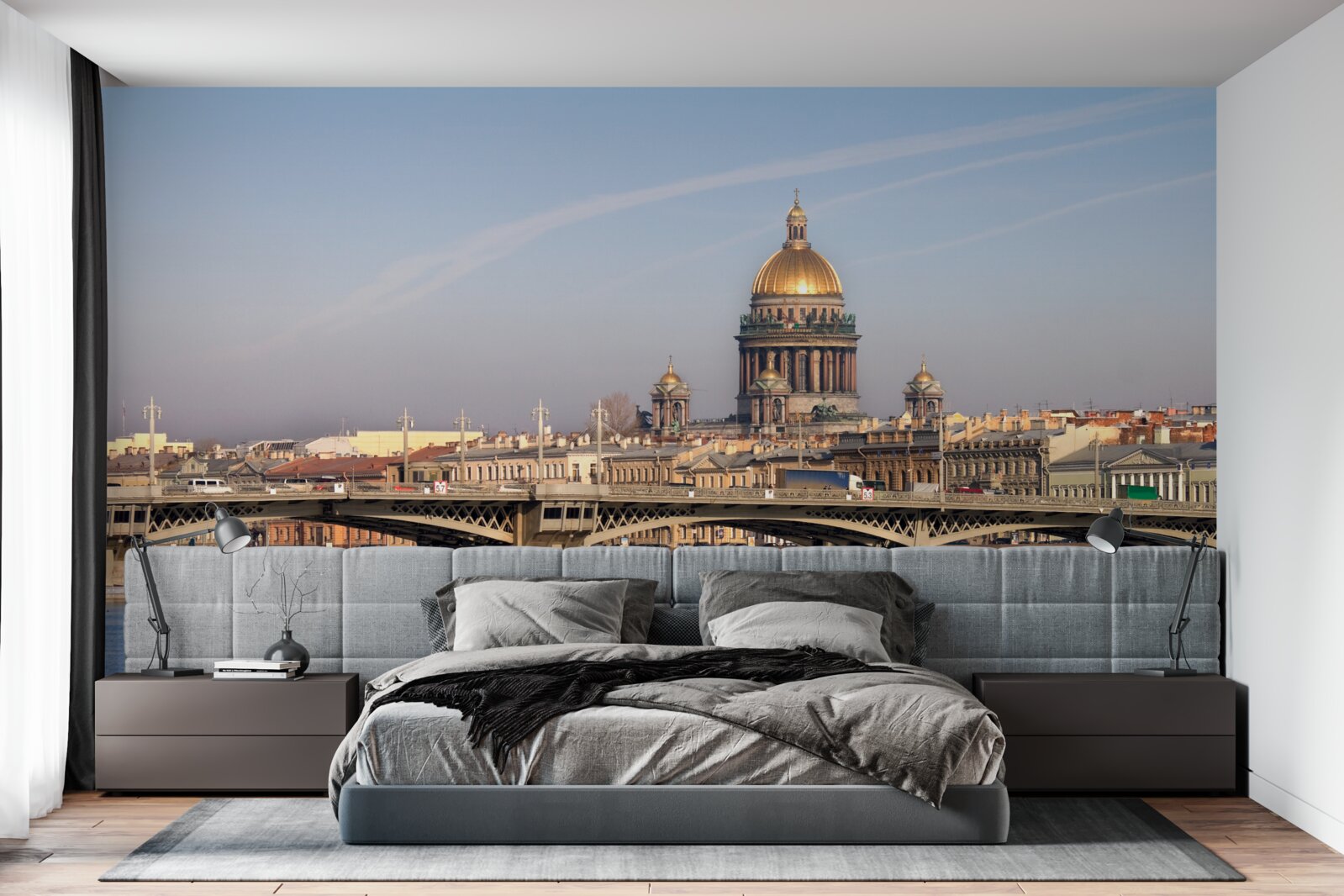 Fototapeta kopuła kościoła wykonana ze złota na tle panoramy miasta