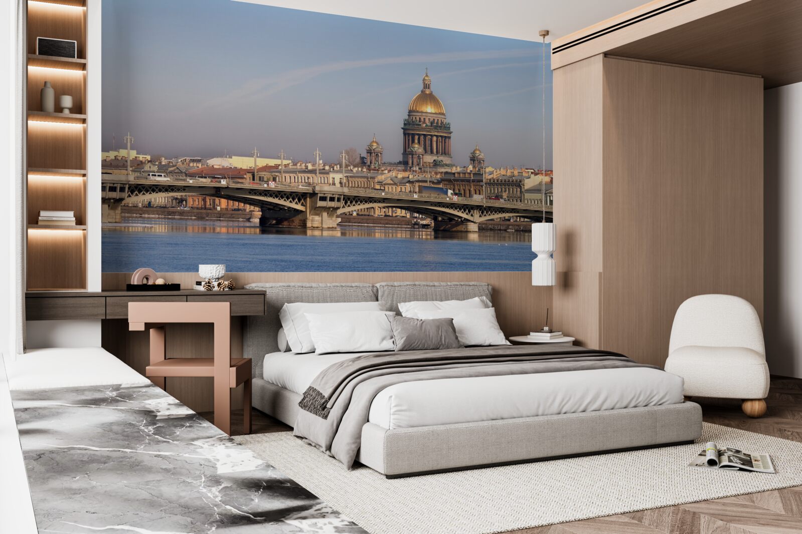 Fototapeta kopuła kościoła wykonana ze złota na tle panoramy miasta