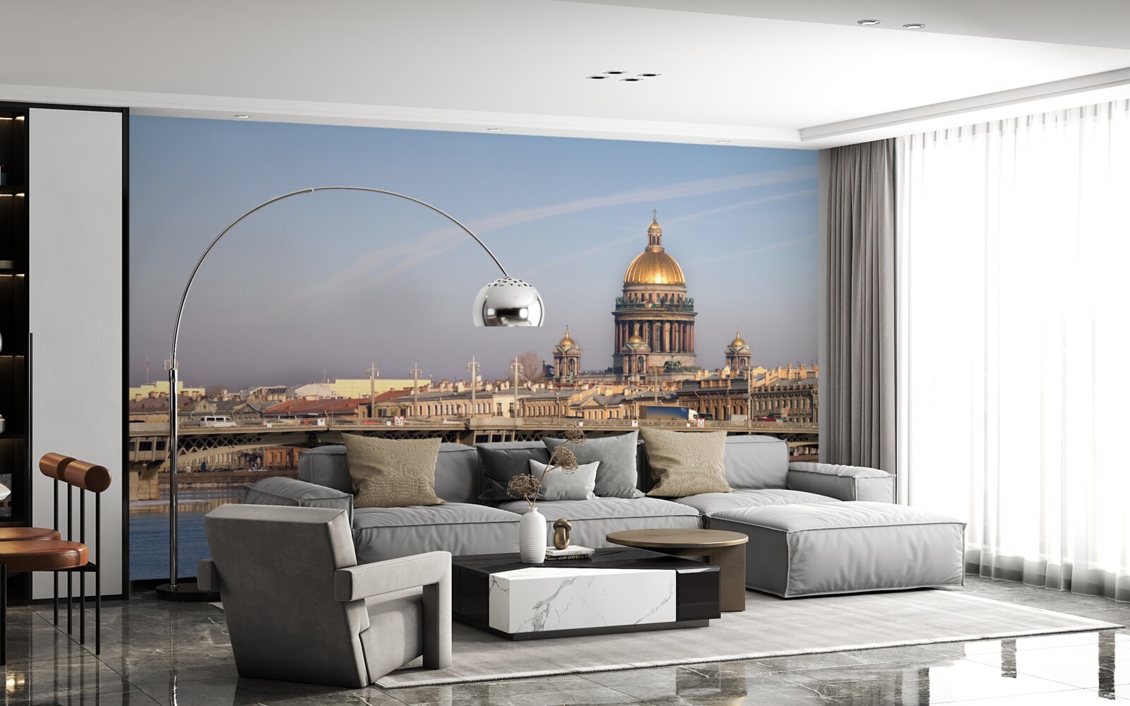 Fototapeta kopuła kościoła wykonana ze złota na tle panoramy miasta