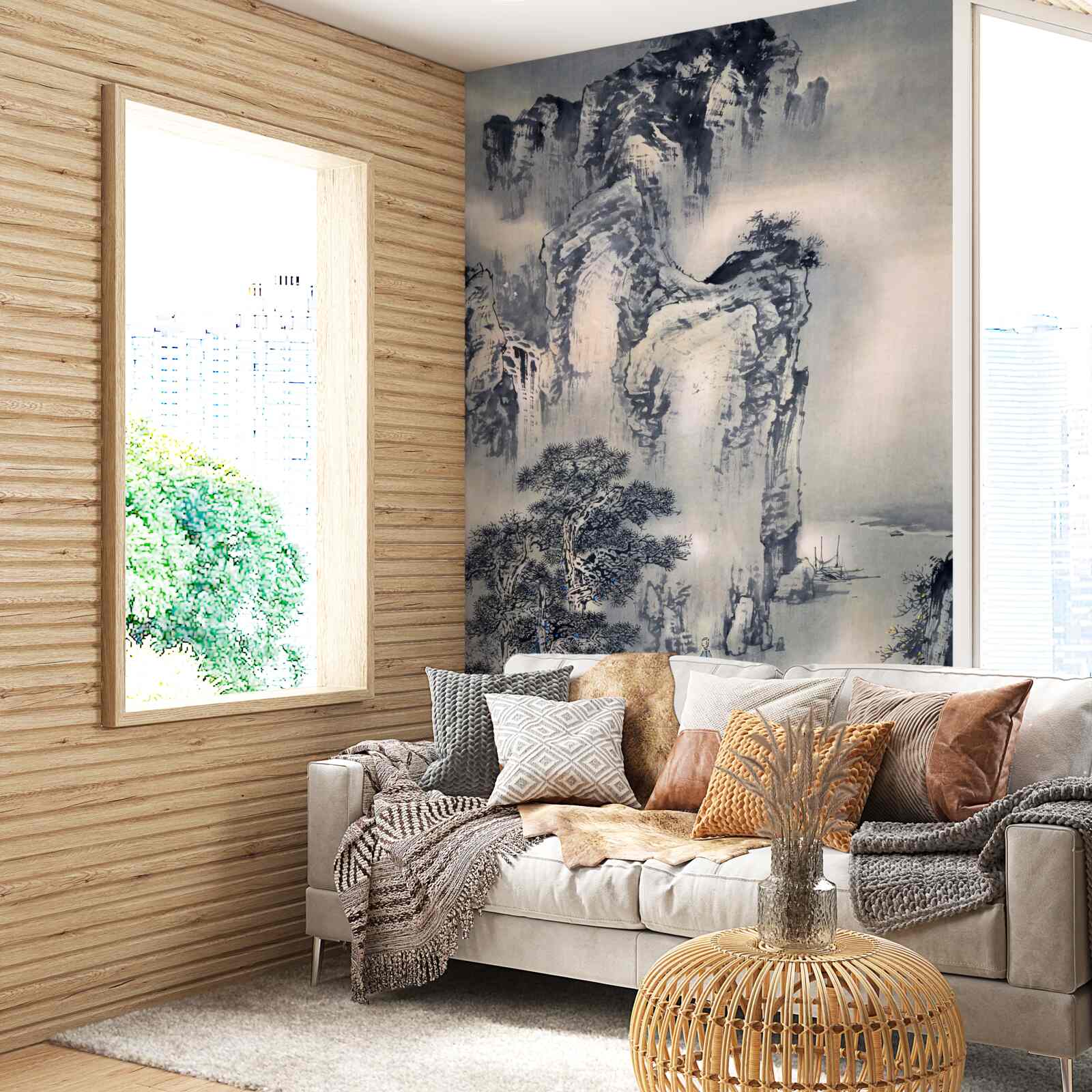 Fototapeta wysokie drzewa i góry to abstrakcje