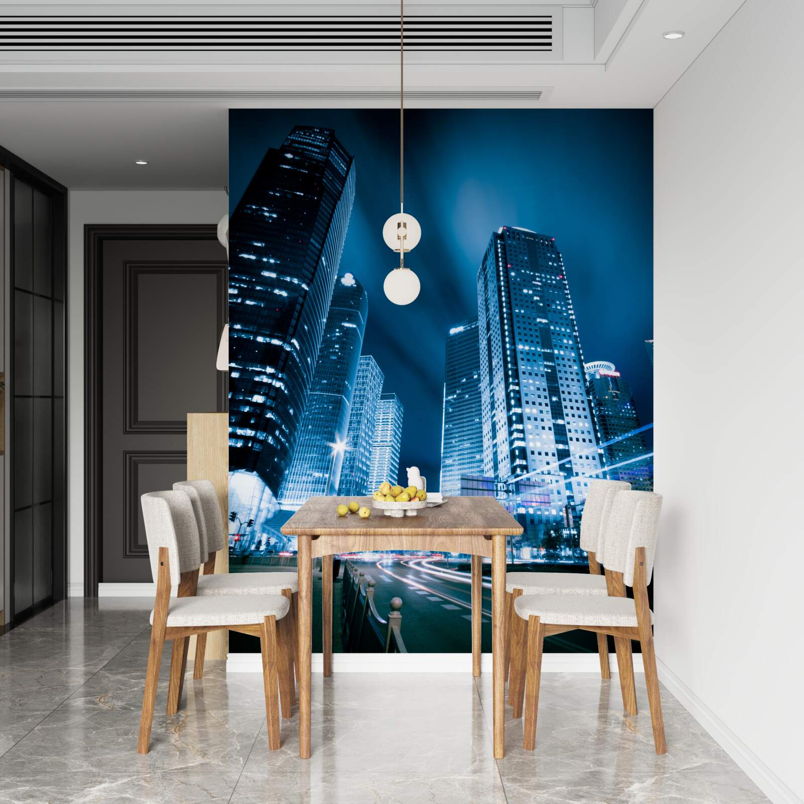 Fototapeta miejskie drapacze chmur są oświetlone kolorowymi światłami