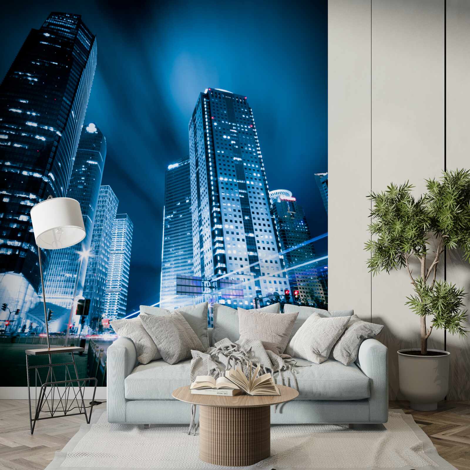 Fototapeta miejskie drapacze chmur są oświetlone kolorowymi światłami