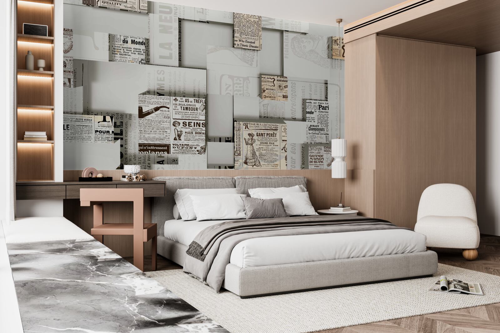 Fototapeta abstrakcja z pudełek po gazetach na półkach