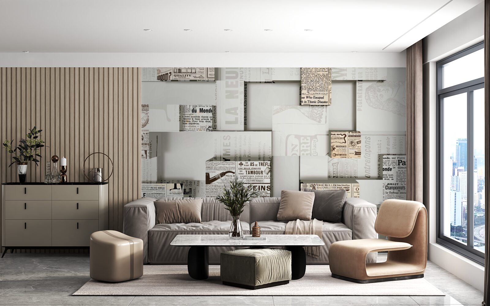 Fototapeta abstrakcja z pudełek po gazetach na półkach