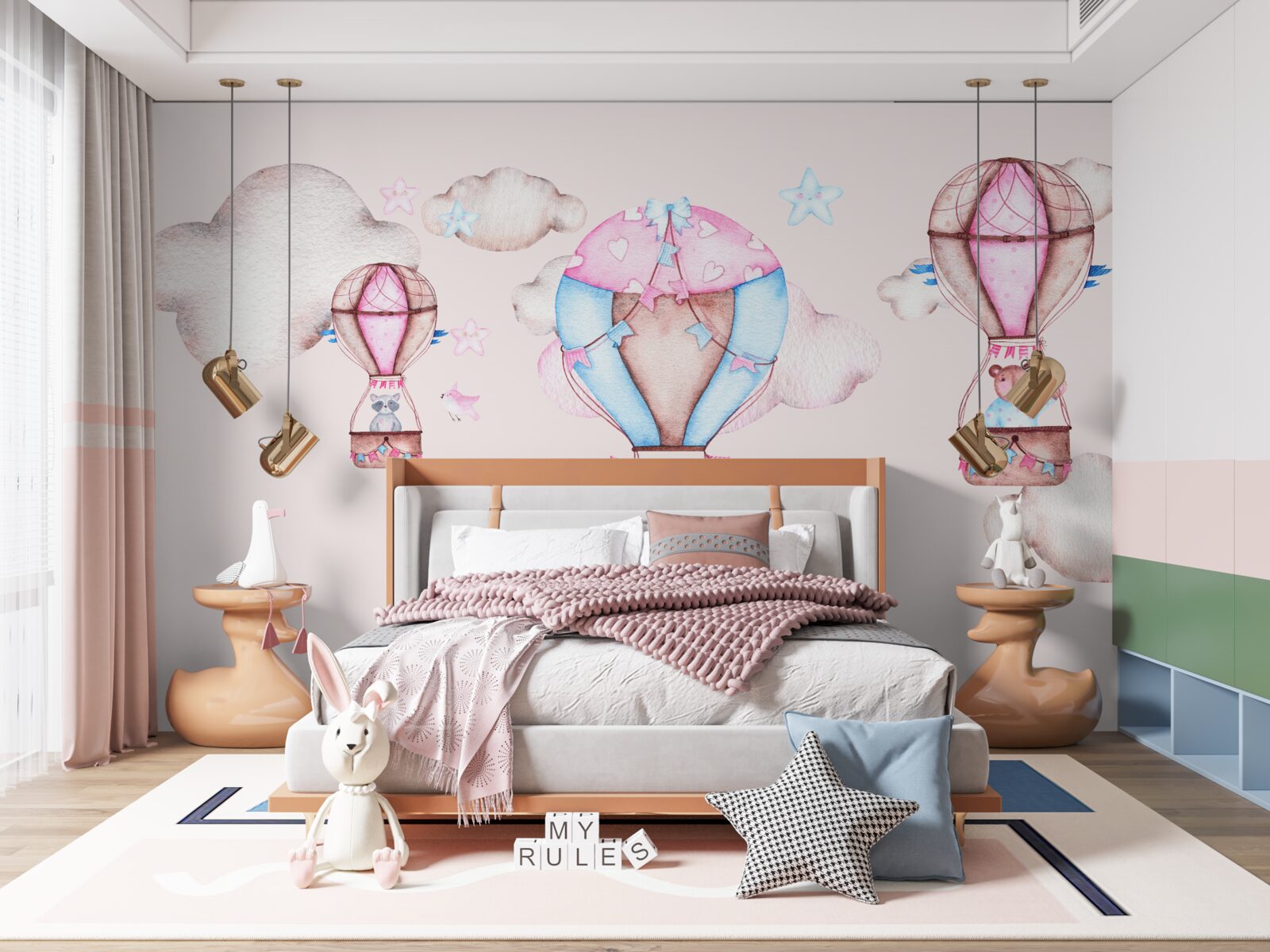 Fototapeta zwierzęta szybują po niebie na balonach