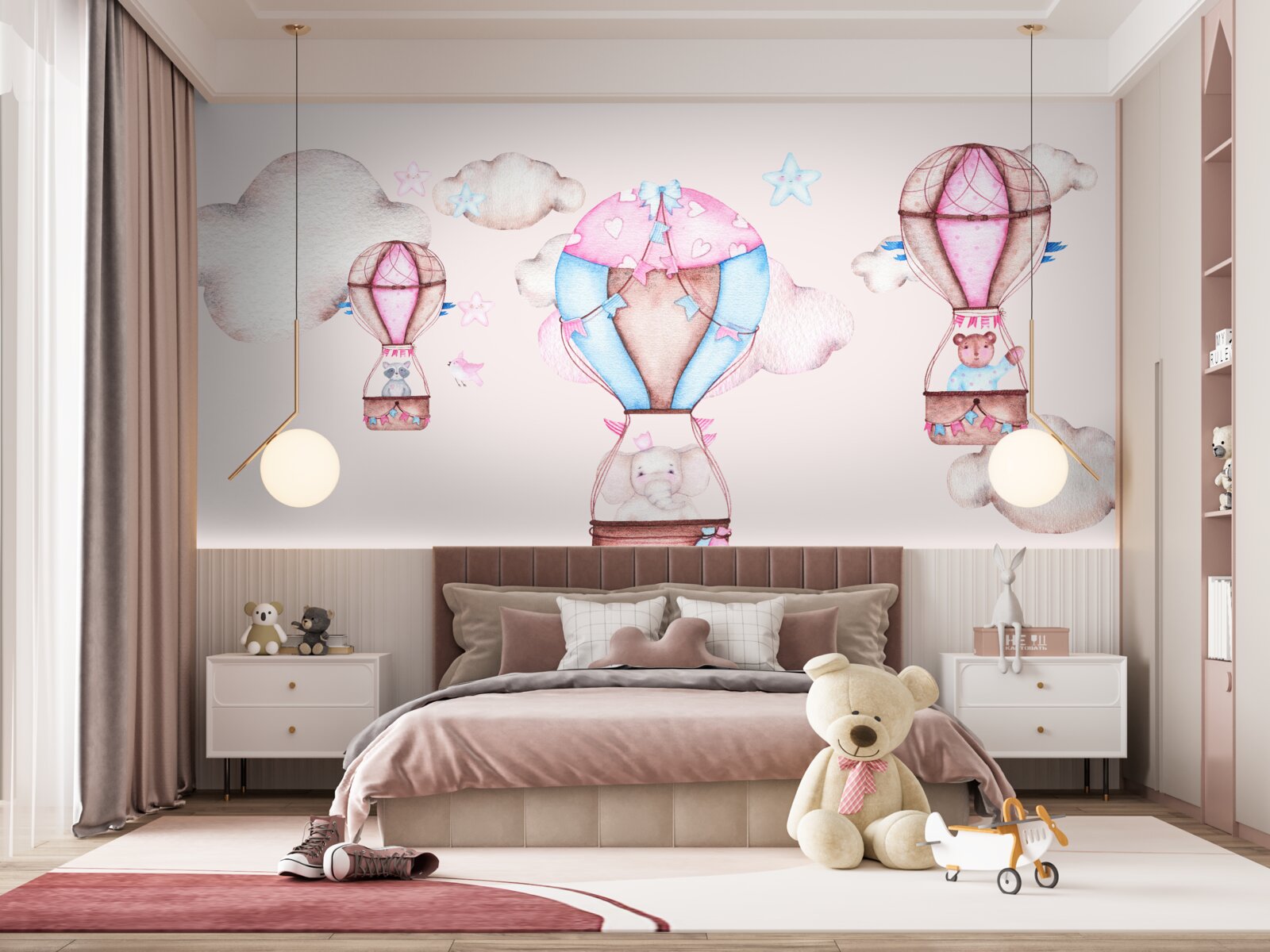 Fototapeta zwierzęta szybują po niebie na balonach