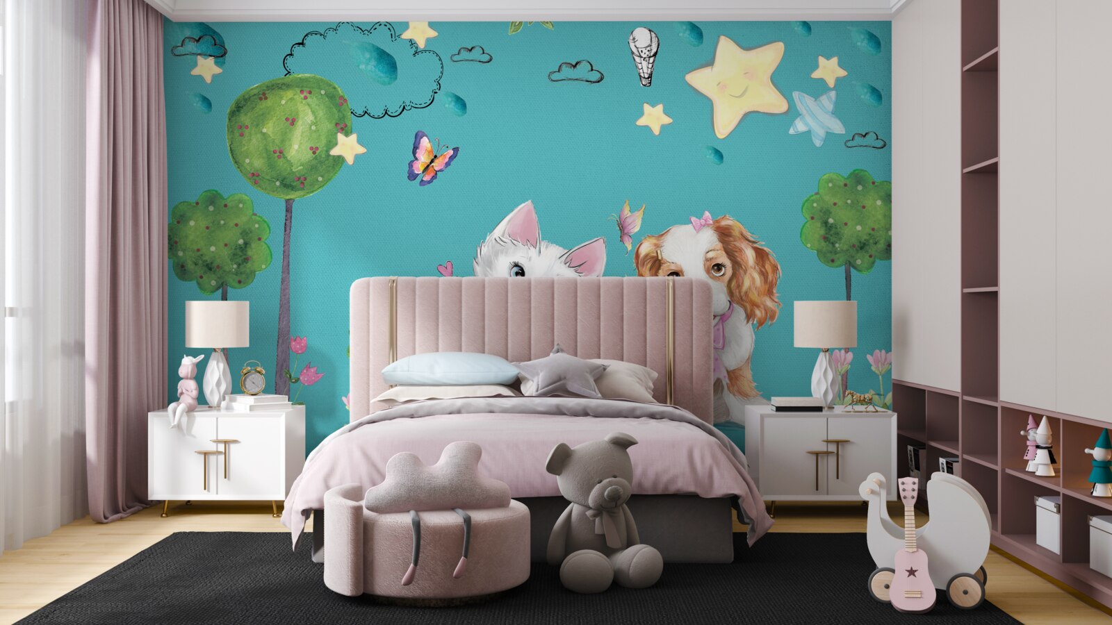 Fototapeta kot i pies wśród drzew