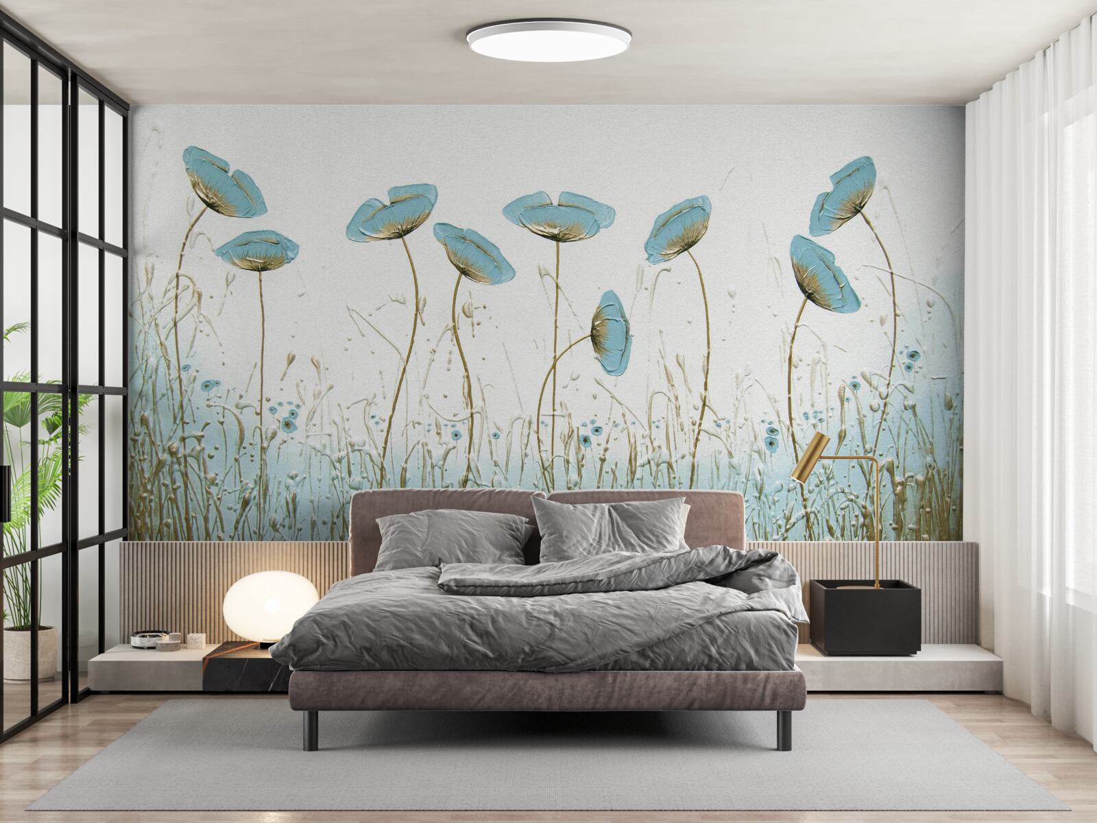 Fototapeta niebieskie kwiaty na wdzięcznych łodygach