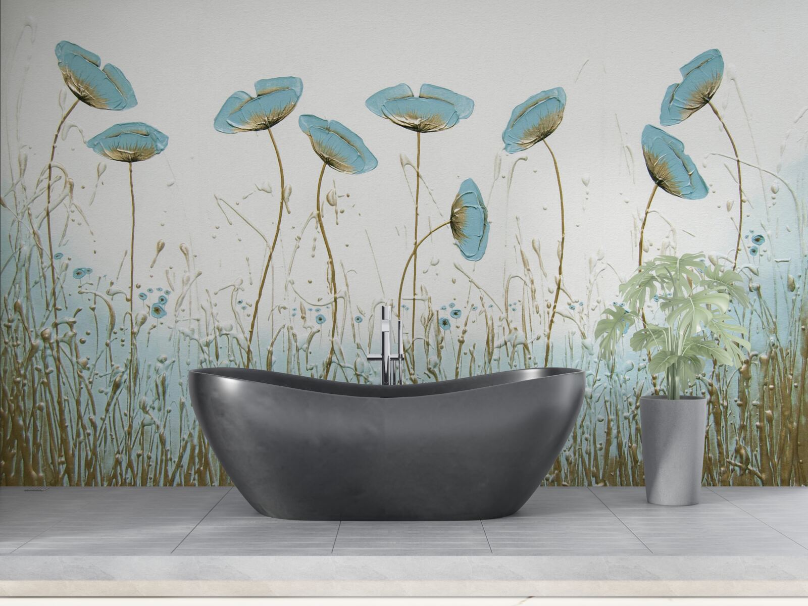 Fototapeta niebieskie kwiaty na wdzięcznych łodygach