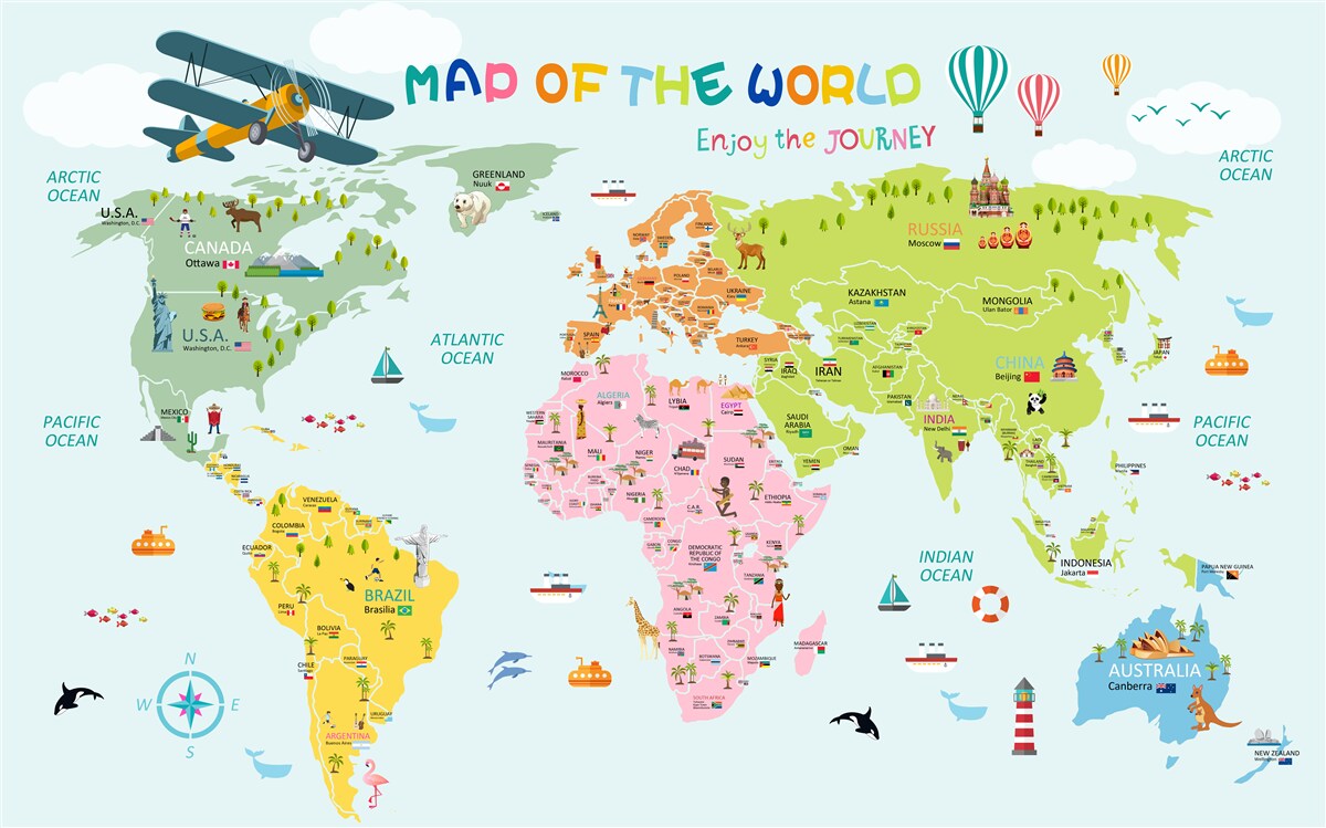 Fototapeta mapa świata dla dzieci