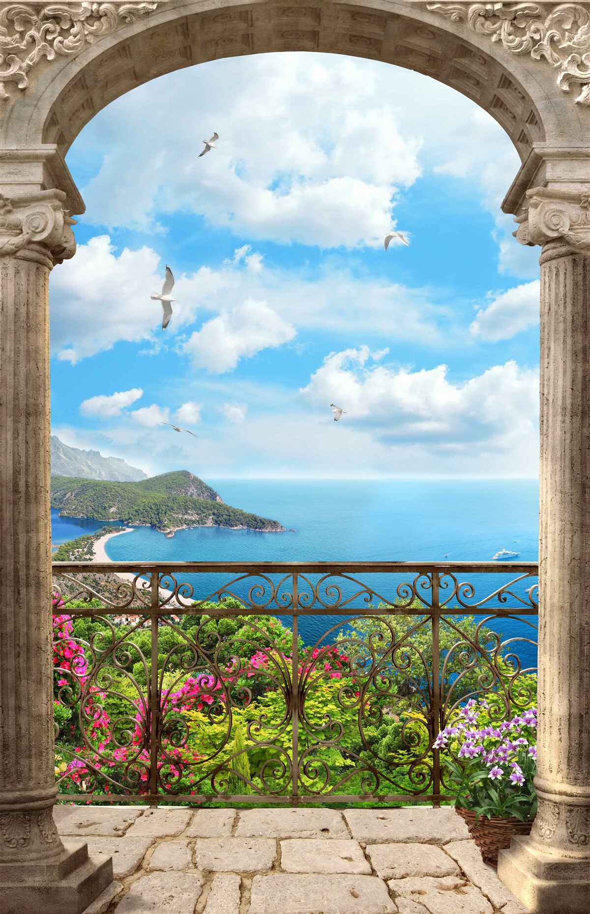 Fototapeta łukowaty balkon z widokiem na ocean