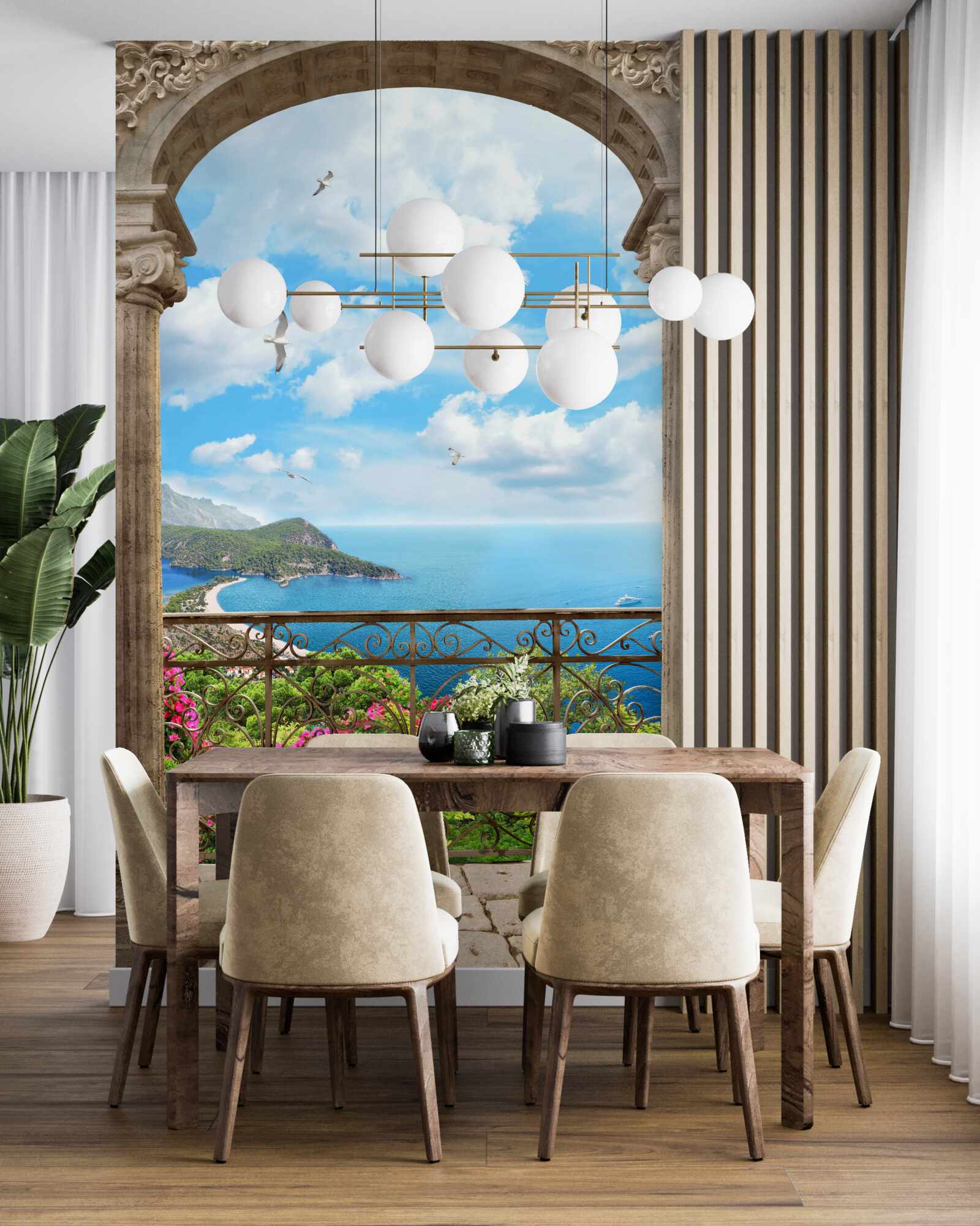 Fototapeta łukowaty balkon z widokiem na ocean