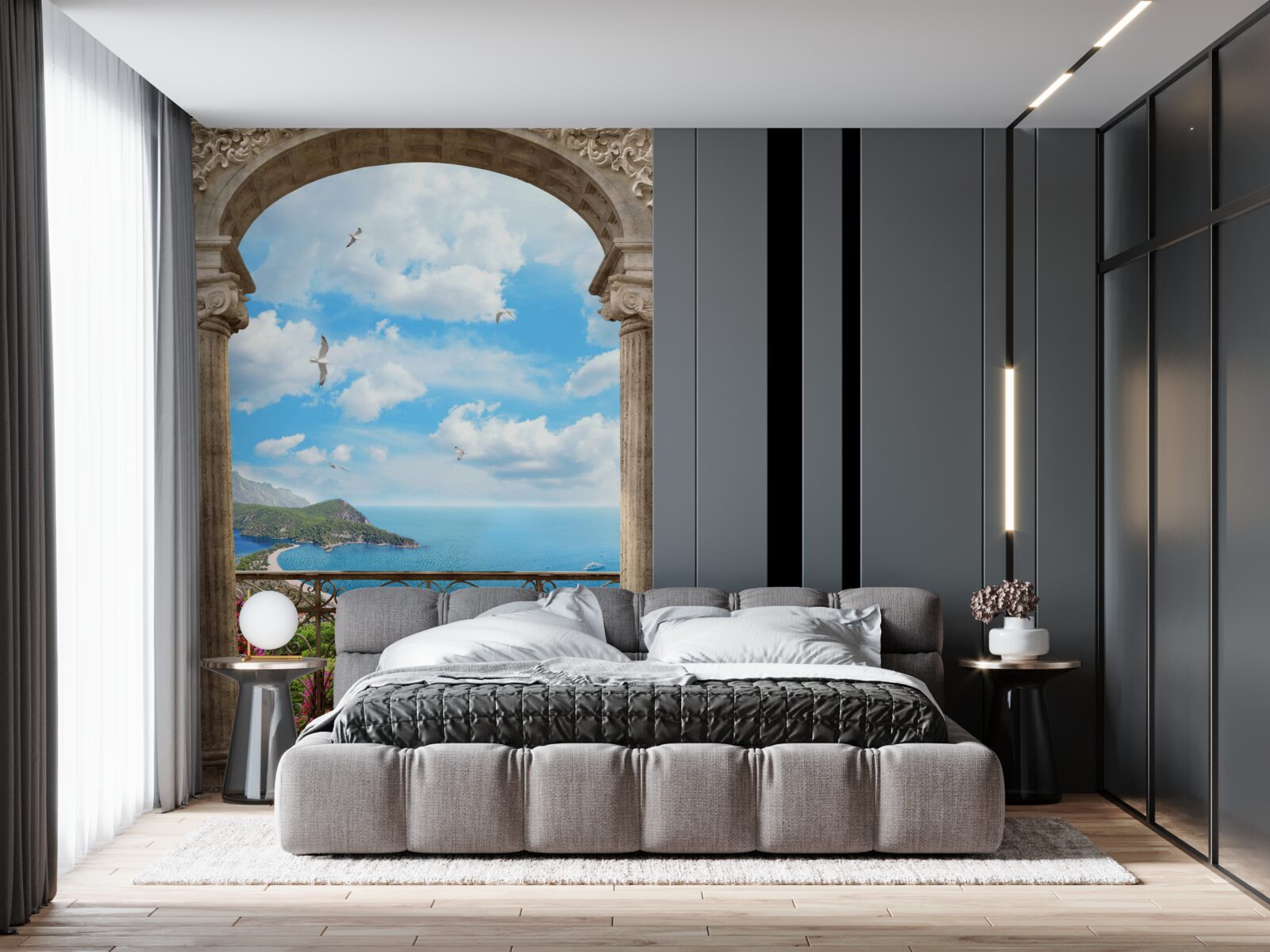 Fototapeta łukowaty balkon z widokiem na ocean