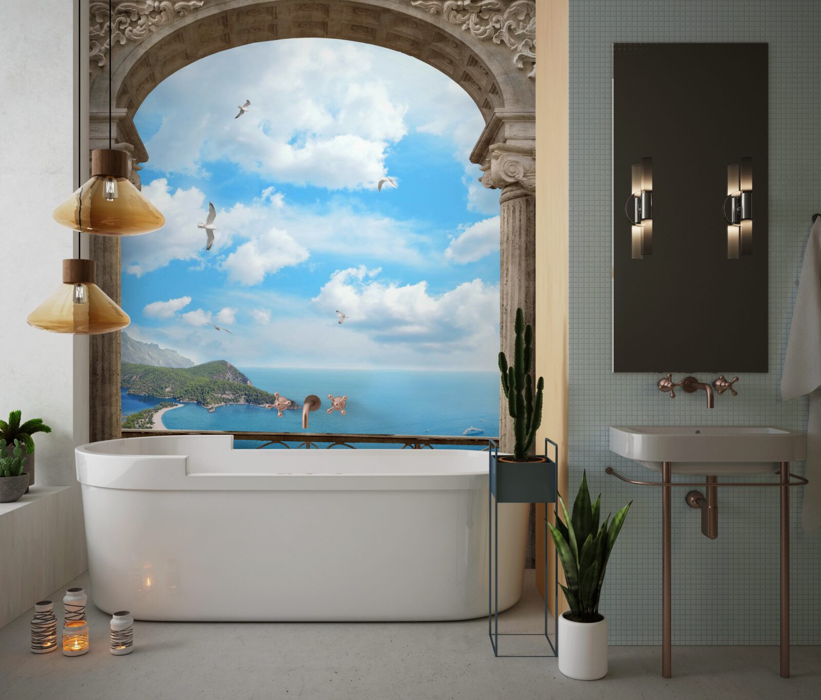 Fototapeta łukowaty balkon z widokiem na ocean