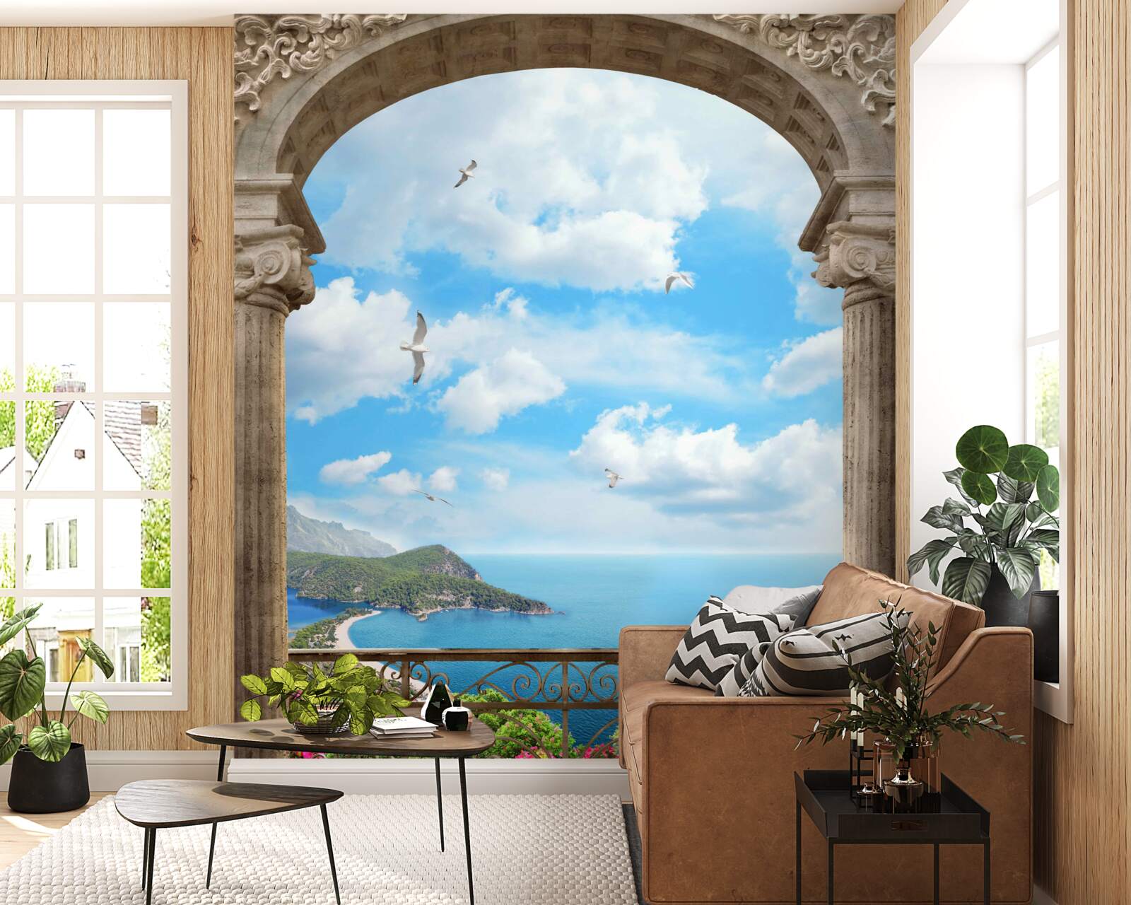 Fototapeta łukowaty balkon z widokiem na ocean