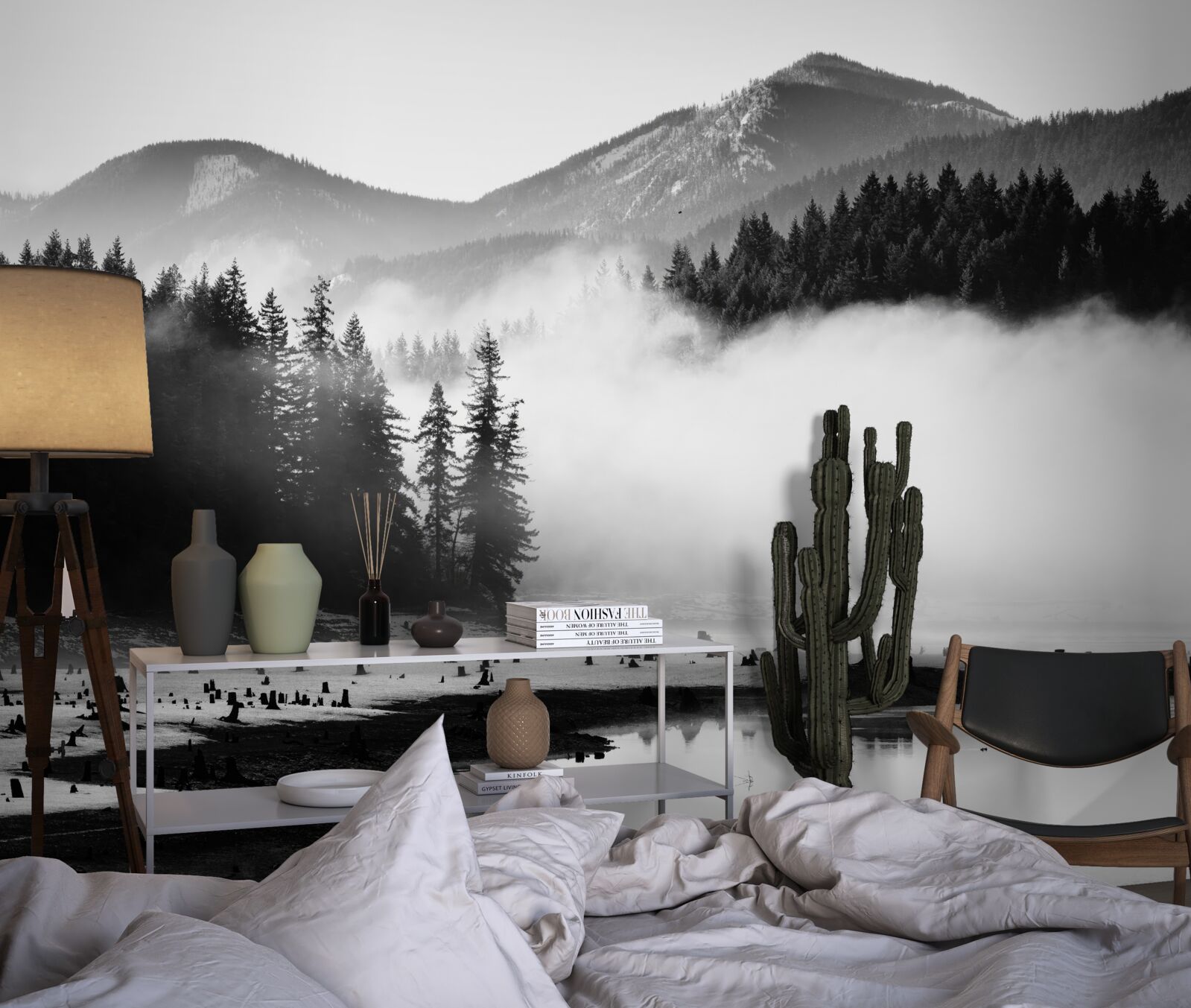 Fototapeta ośnieżone szczyty zasłonięte mgłą