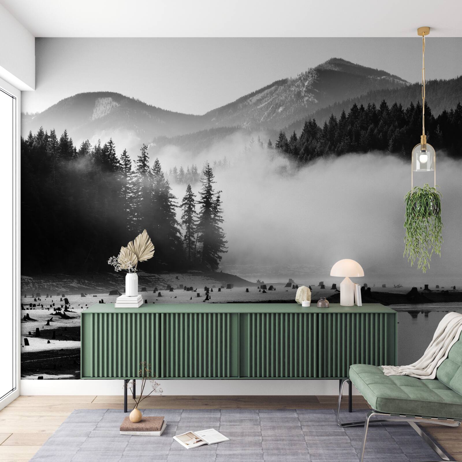 Fototapeta ośnieżone szczyty zasłonięte mgłą