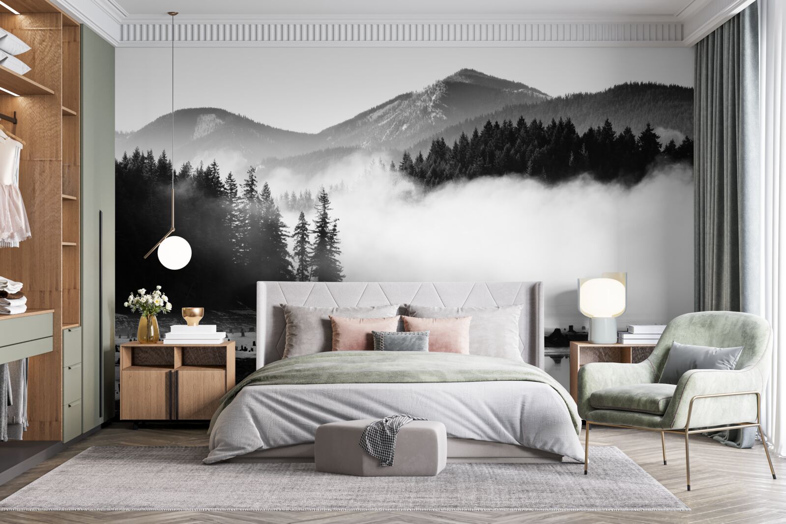 Fototapeta ośnieżone szczyty zasłonięte mgłą