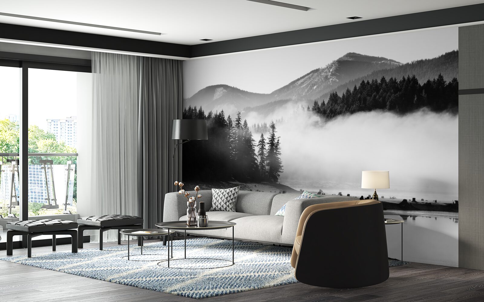 Fototapeta ośnieżone szczyty zasłonięte mgłą